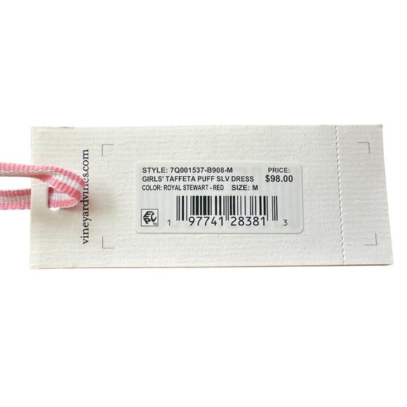 VINEYARDS VINES Girls Puff Sleeve Royal Stewart Red Holiday Dress Sz M NEW w tag - Picture 3 of 5